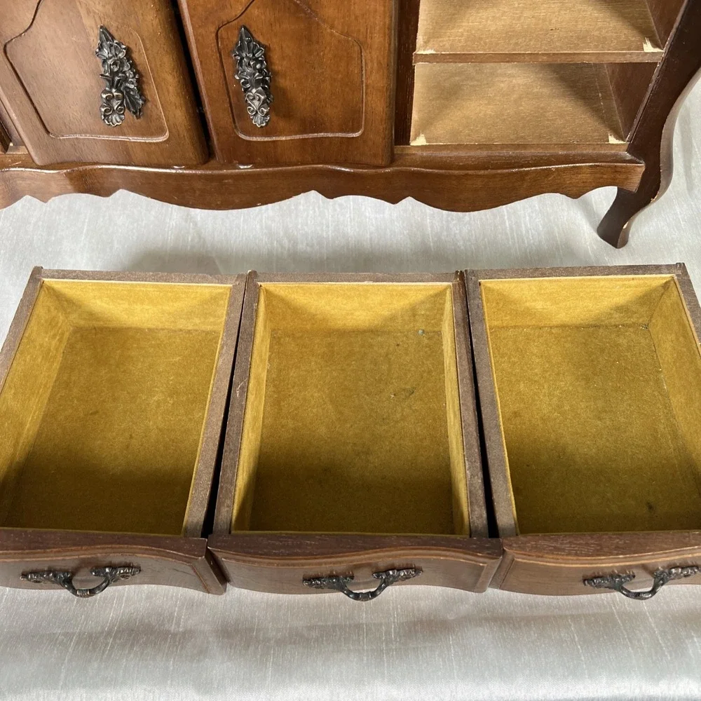 Large Vintage French Provincial Musical Jewelry Box 1970s 9 Drawers